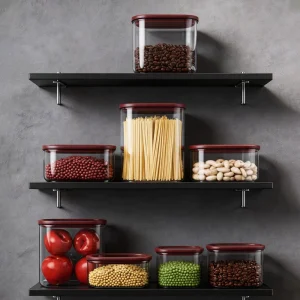 Modern Minimalist Square Borosilicate Glass Jars with Moisture proof Stackable Transparent Lids for Kitchen Storage