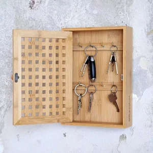 Modern and Simple Multifunction Bamboo Wall mounted Key Holder with Hooks Holds Keys for Entryway Decor