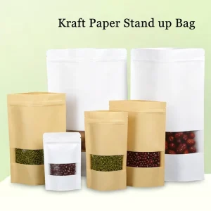 Moisture Proof Food Packaging Stand up Bag Kraft Paper Food Bag With Clear Window