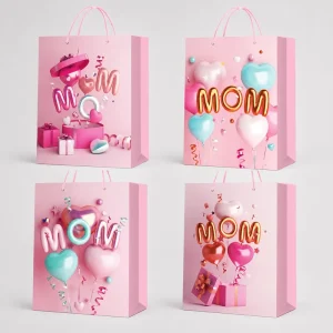 Mothers Day Themed Custom Logo Thick White Card Paper Bag with Handles Eco Friendly Reusable Holiday Gift Product Packaging Bags