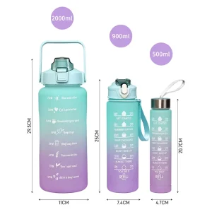 Motivational Plastic Water Bottle With Customized Logo Tomatodos 500ml 700ml 2000ml 3 in 1 Set Bottle