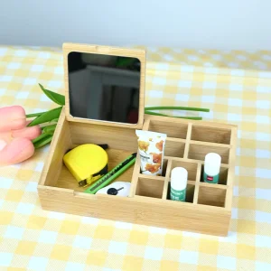 Multi-Function Bamboo Wood Cosmetic Large Capacity Make up Caddy Shelf Cosmetics Organizer Box
