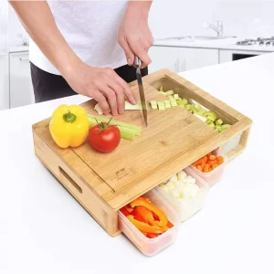 Multi Functional Bamboo Cutting Board Set with Drawer Compartment Bamboo Cutting Board for Cutting Vegetables in the Kitchen
