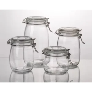 Multi Size Eco friendly Recyclable Food Grade Glass Spice Jars with Airtight Square Round Clip on Lids for Spices Jelly Milk
