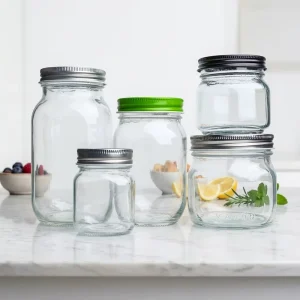 Multi Sizes Glass Mason Storage Jars with Silver Gold Black Screw Lids Kitchen Food Container Bulk Supply