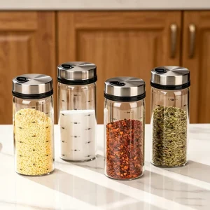 Multi Sizes High Borosilicate Clear Glass Seasoning Pot 200ml 300ml 500ml Anti Moist Home Condiment Container