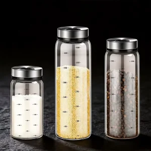 Multi Sizes High Borosilicate Clear Glass Spice Jar 200ml 300ml 500ml Moisture Proof Household Seasoning Container