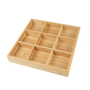 Multi-functional Bamboo Storage Compartment Box Commercial 9-grid Divided Dinner Plate Small Dish Tray Bamboo Craft