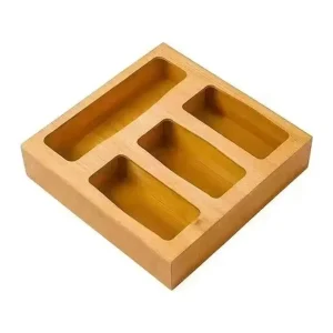 Multi grid partition storage for paper towels and daily necessities natural bamboo partition storage bamboo box with window