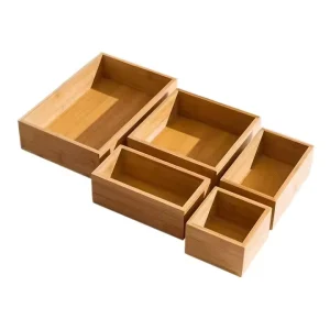 Multi-purpose 5-piece Bamboo Drawer Organizer Set with Wooden Desk Storage Box Set