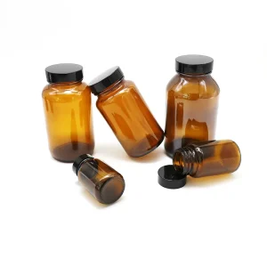 Multi sized Wide Mouth Brown Glass Capsule Packer Bottle Empty Amber Medicine Bottle Medical Glass Bottle Pill with Screw Cap