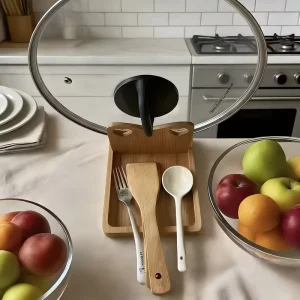 Multifunctional Bamboo Pot Lid Holder for Spoons Chopsticks Pot Lids Ladles Spatulas Detachable Bamboo Stand