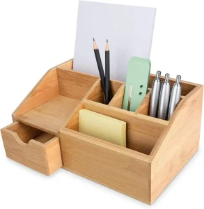Multifunctional Classic Bamboo Table Storage Organizer Eco-Friendly Easy to Clean File & Pen Holder