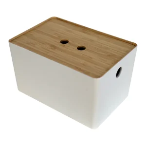 Multifunctional Handcrafted Classic Eco Friendly Durable Bamboo Lid Wooden Tabletop Organizer Bin Custom White Storage Box