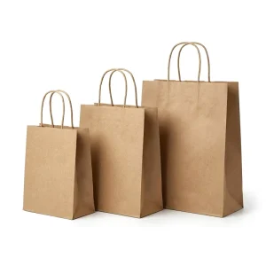 Multiple Sizes Brown Kraft Paper with Handles for Retail Grocery Packaging Shopping Bags