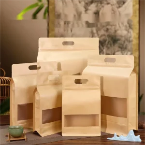 Multipurpose Plastic Bags Custom Stand up Kraft Paper Composite Plastic Bags With Transparent Window for Nut Dried Fruit Package