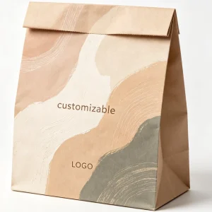 Muted Abstract Texture Pattern Kraft Bag Reinforced Base Hot Gold Foil Custom Mark Natural Skincare Packing Bag