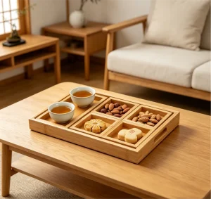 Natural Bamboo 6 Piece Compartment Tray Set Japanese Tea Snack Dry Fruit Storage Box