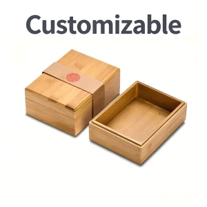 Natural Bamboo Gift Box with Kraft Paper Band & Embossed Seal Eco-Friendly Square Packaging for Tea, Jewelry or Cosmetics