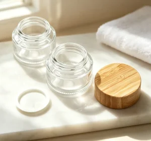 Natural Bamboo Lid Frosted Skincare Refill Jars 30g 60g Soft Matte Finish Empty Vessels for Hotel B and B Toiletry Sets