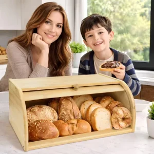 Natural Bamboo Loaf Storage Container for Homemade Bread Bagels and Pastries Bread Box with Bamboo Lid