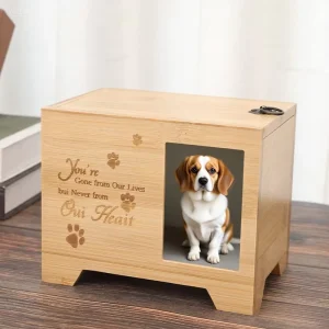 Natural Bamboo Pet Cremation Urn Square Wooden Ashes Box Eco Friendly Memorial Funeral Casket for Dogs Cats