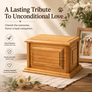 Natural Bamboo Pet Urn for Dogs and Cats Wooden Memorial Ashes Keepsake Box