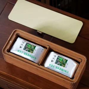 Natural Bamboo Rectangular Tea Gift Box, Dual Compartment Slide Lid Wooden Packaging for Chinese Green Tea