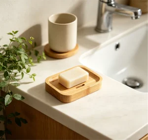 Natural Bamboo Rounded Soap Box Bathroom Drain Soap Holder Minimalist Home Sink Storage Rack
