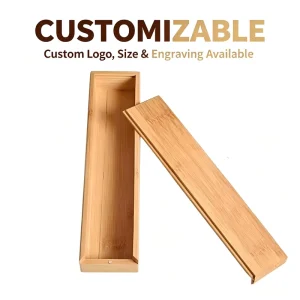 Natural Bamboo Slide Lid Storage Box Rectangular Incense & Pen Holder for Home Decor & Gift Packaging