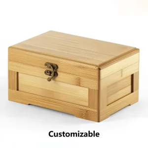 Natural Bamboo Storage Box Removable Divider Tray Lockable Timber Treasure Chest Multi Compartment Eco Friendly Organizer Box