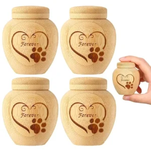 Natural Bamboo Wood Memorial Box for Ashes Including Paw Print Pattern Puppy Kitten Young Pet Keepsake Vault