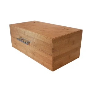 Natural Bamboo Wood Tool Storage Box Classic Design Rectangle Hinged Lid Multifunction Bread Box Kitchen Countertop Organizer