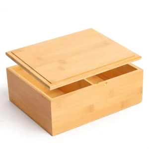 Natural Bamboo Wooden Jewelry Box Eco-friendly Minimalist Design Customizable Size Color Small 2-Compartment for Home Office Use