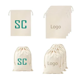 Natural Breathable Cotton Pull Rope Pouch Bag Reusable Canvas Drawstring Dust Bag With Customized Logo for Item Storage