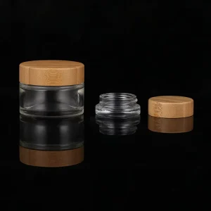Natural Ecofriendly Glass Cream Empty Jars 30g Bamboo Lid Cosmetic Containers for Cream