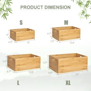 Nested Wooden Crate for Storage Bamboo Storage Container With Handles Used for Organizing Shelf Walls and Cabinets