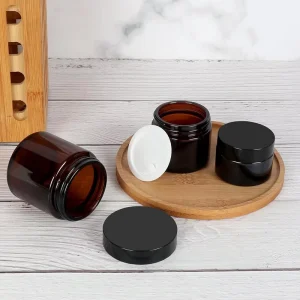 New Design 30g Small Glass Jars with Plastic Lids Spatula 4oz Amber Glass Jar Vintage Brown Wide Mouth Cosmetic Cream Packaging