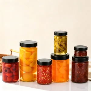 New Design Cylinder Glass Jar Easy Open End for Jam Food Storage Sauce Pickles Honey Preserve