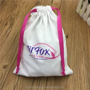 New Design Fushia Ribbon Drawstring Twill Cotton Dust Bag for Dance Costumes and Dance Shoes Cotton Clothes Storage Bags