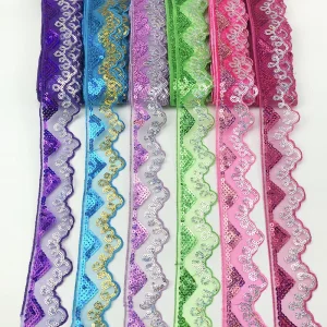 New Design Polyester Material Organza Colored Lace Trim African Sequins French Net Tulle Mesh Vintage Guipure Lace Trim