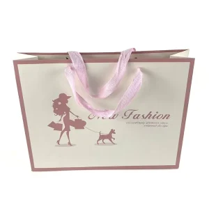 New Fashion Lady Silhouette Paper Shopping Bags Pink Ribbon Handle Gift Bags for Clothing Boutique Retail Packaging