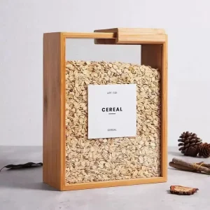 New Household Bamboo Wood Grain Storage Box with Sliding Lid Wooden Food Dispenser & Organizer for Kitchen