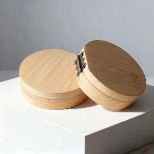 New Style Magnetic Lid Round Bamboo Wood Eyeshadow Blush Makeup Box with Divider Adm2831 Model