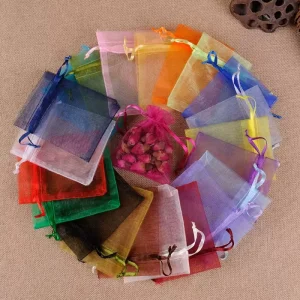 Nice Gift Transparent Mesh Drawstring Organza Tote Organza PackagingBag Custom Logo Hot Stamped