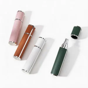 No Cap Twist up Leather Perfume Atomizer 5ml 10ml Portable Travel Mini Spray Bottle Refillable Glass Fragrance Screen Printing