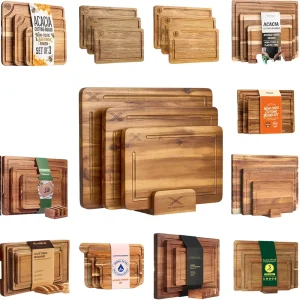 Non Toxic 3Pcs Bamboo Chopping Board Juice Slot Oil Surface Cook Block Set with Stand for Kitchen Meal Prep & Serving