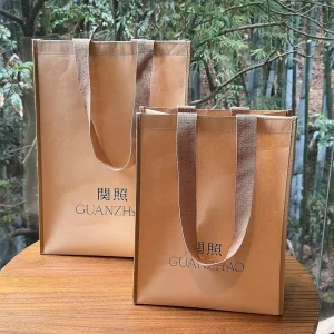 Non woven Custom Printed Logo High End Tote Bag with Gold Silver Stamping Two Handles for Clothing Store