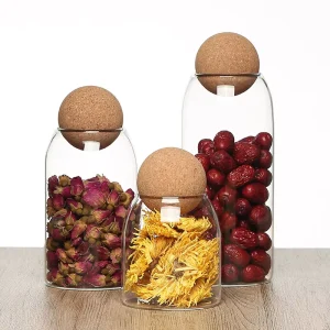 Nordic Glass Jar Storage Container Cork Top Spherical Cover Home Decor Daily Use Ornament Flower Tea Dried Fruit 401-500ml