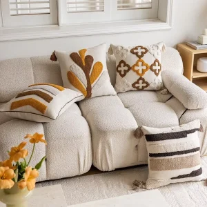 Nordic Retro Ethnic Style Square Loop Pile Embroidered Tassel Living Room Sofa Cushion Cover
